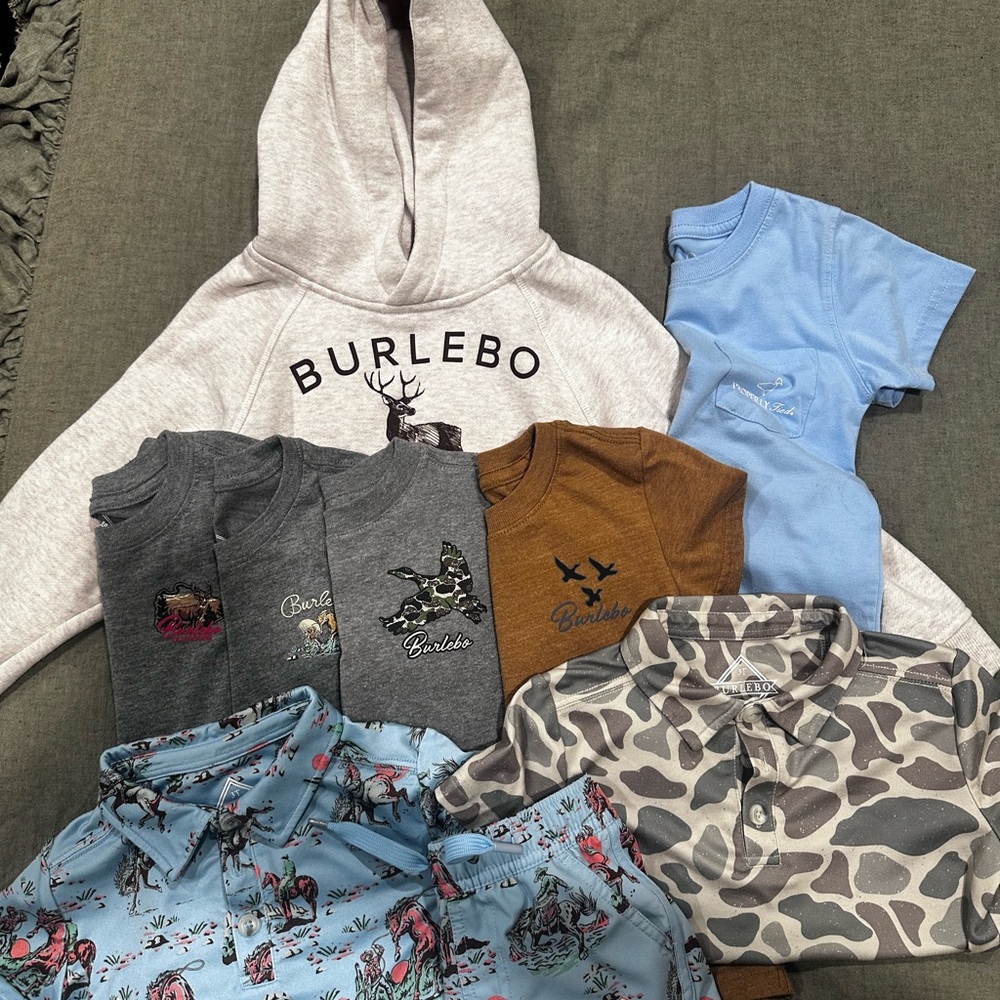 BURLEBO Kids Hoodie and T-Shirt Set - Gray, Blue, Brown